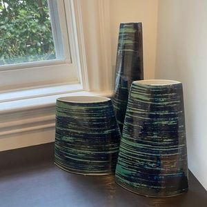 Blue And Green Decorative Modern Vases Set Of Three